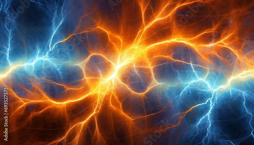 hot orange and cold blue electrical lightning background