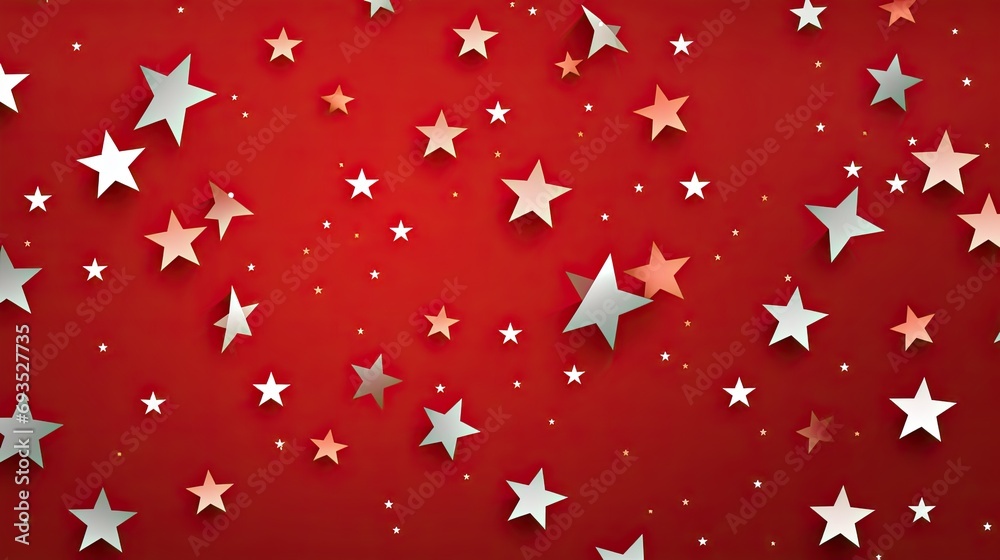 Festive atmosphere with stars on a red background. Holiday seamless pattern. Christmas star. Stars pattern for gift paper, fabric, clothing, textiles, surface texture, cardboard. New Year.