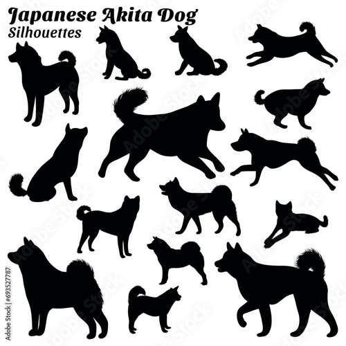 Collection of silhouette illustrations of japanese akita dog photo