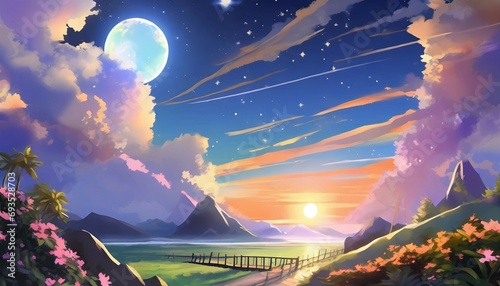 ai generated art of celestial anime fantasy landscapes
