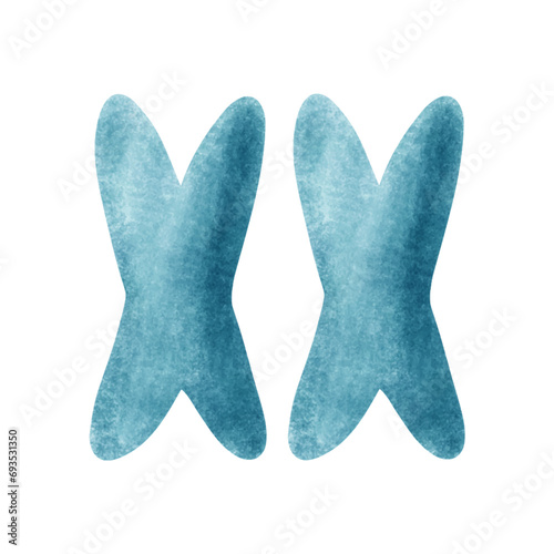 Science and technology concept. Blue chromosome isolated on white background. Watercolor vector illustration.