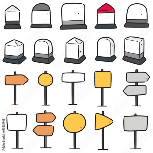 vector set of milestone and direction post