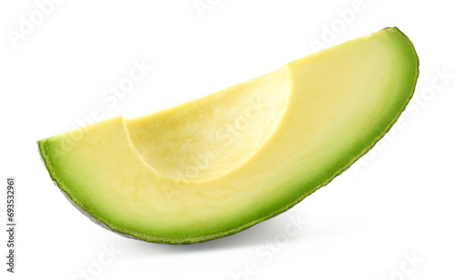 One fresh ripe avocado slice on white background