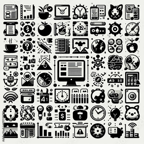 Table of icons, simple, retro, vintage, computer, apple, internet, hand made style