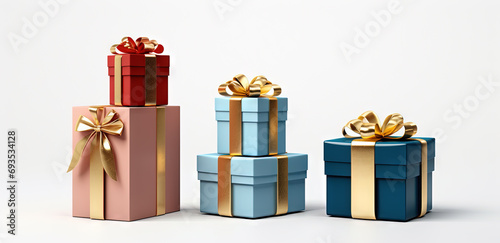 Set of gift boxes with ribbons, arranged for holidays or sale and discount event
