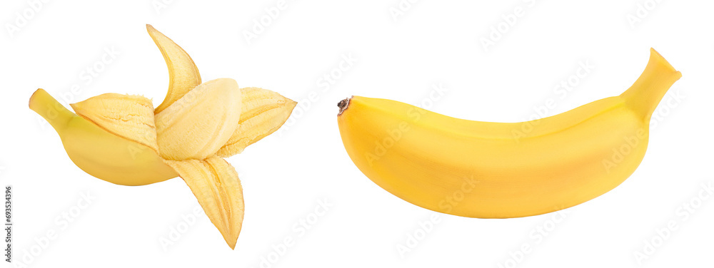 baby banana isolated on white background with full depth of field - obrazy, fototapety, plakaty 