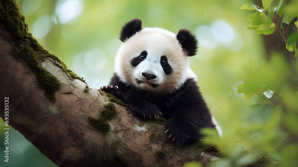 Obraz premium Background Image Showcasing the Adorable Elegance of Playful Pandas.