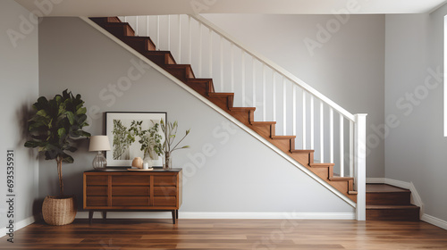 Serene Living Space - Modern Staircase and Natural Accents © Kunlapat