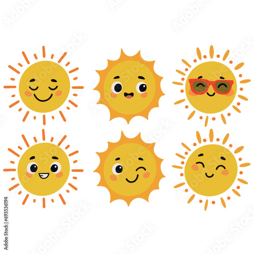 Group sticker icon cartoon cute sun vector