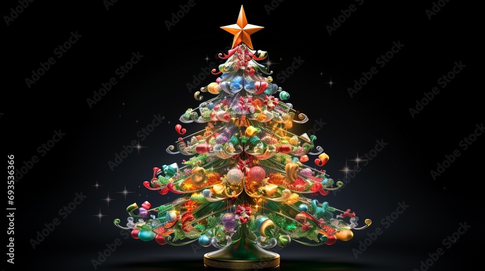 Obraz premium whimsical Christmas tree, decorated with colorful, handcrafted ornaments and fairy lights