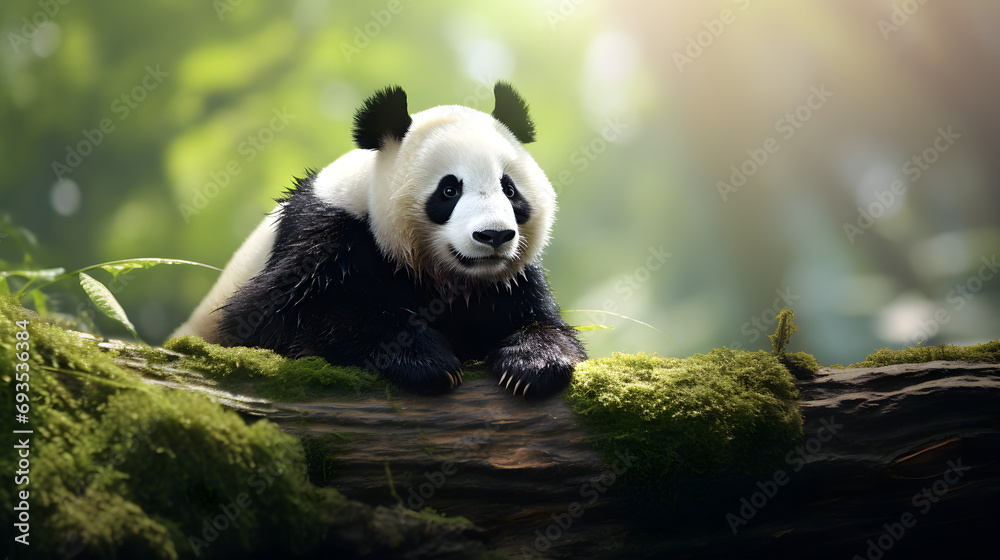 Fototapeta premium Panda Background, Where Adorable Black-and-White Bears Roam