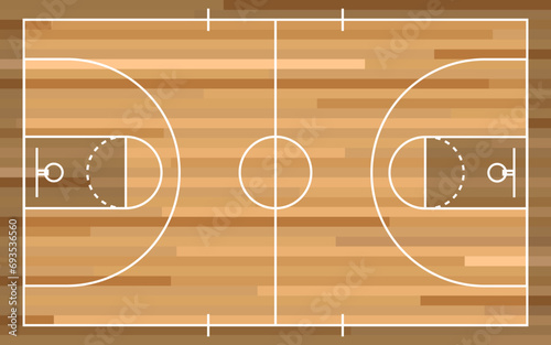 Basketball court floor with line on wood texture background. Vector illustration. Basketball Court Flat Vector Icon.