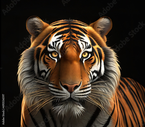 realistic illustration of tiger face isolated on black background