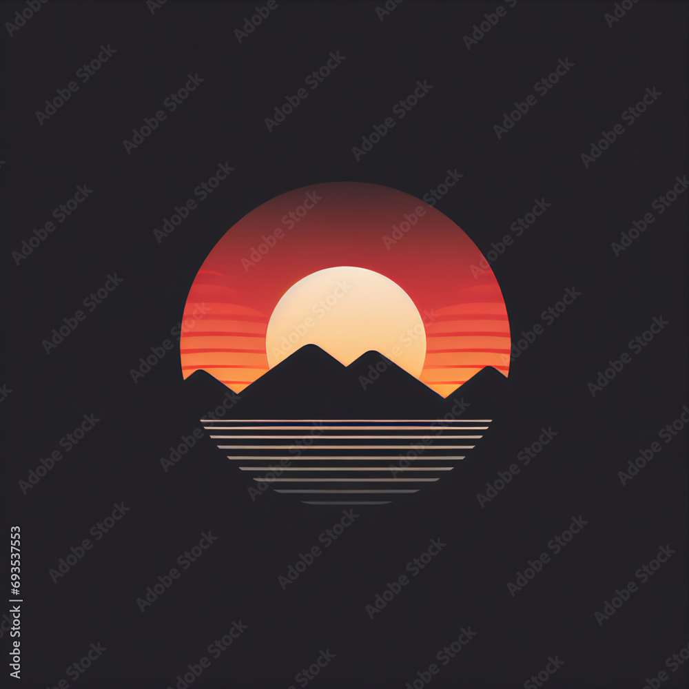 Obraz premium Dark Minimalist Sunset Logo Design with Geometric Shape and Thick Strokes