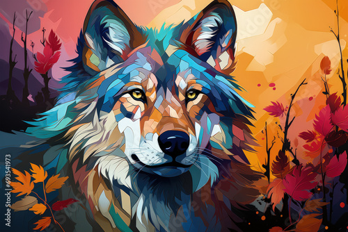 Bright and Colorful A Fauvism Style of a Wolf, Generative Ai