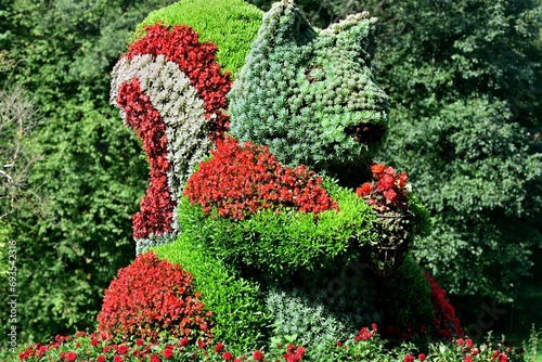 Ornamental decoration and tourist attraction squirrel made of ornamental flowers