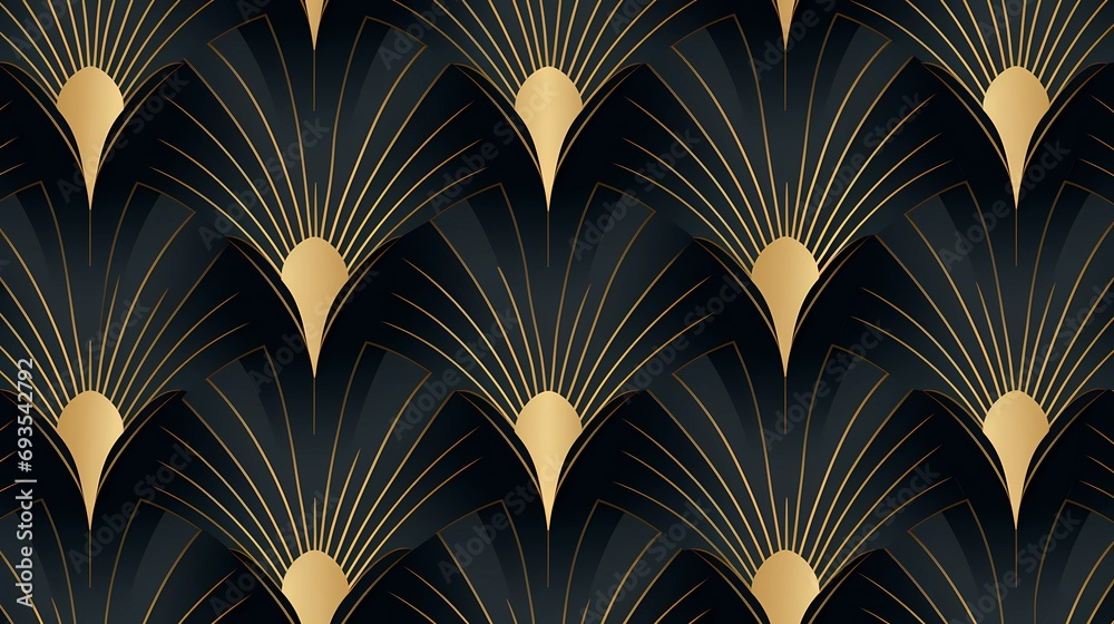 Seamless pattern art deco with golden fan shape and line. Seamless pattern art deco with golden fan shape and line.
