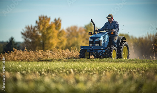 a man cultivates a field with a tractor.