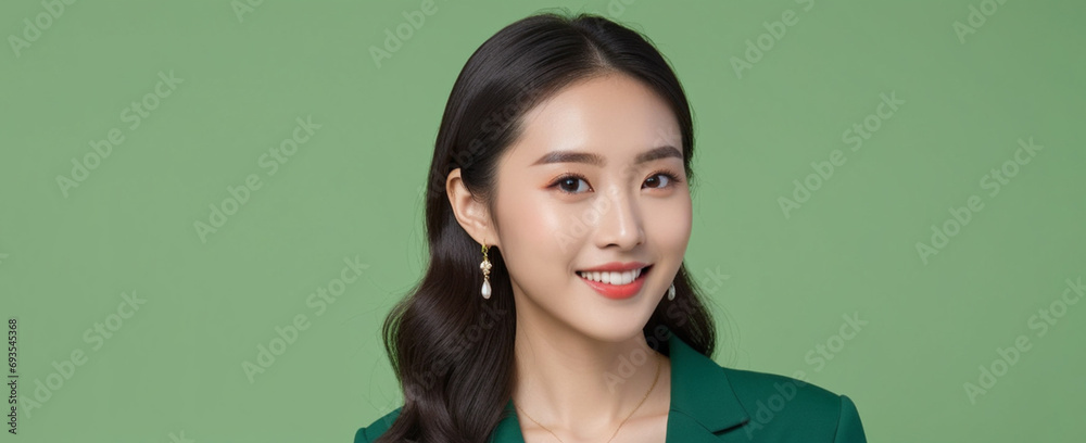 Fototapeta premium Beautiful Chinese good woman nice fashion half body eye contact