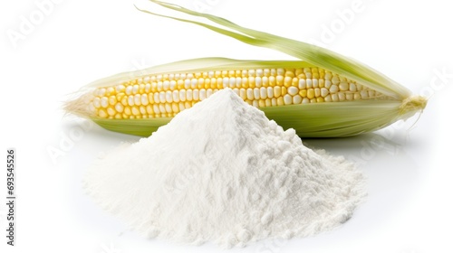 Cornstarch with fresh corn isolated on white background