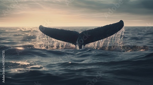 Illustration of a whale on the surface of the sea © arif