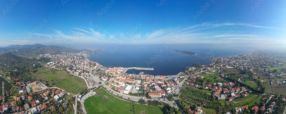 Urla Town harbour drone view in Turkey