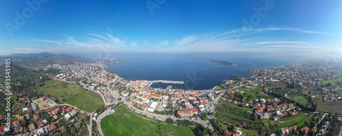 Urla Town harbour drone view in Turkey photo