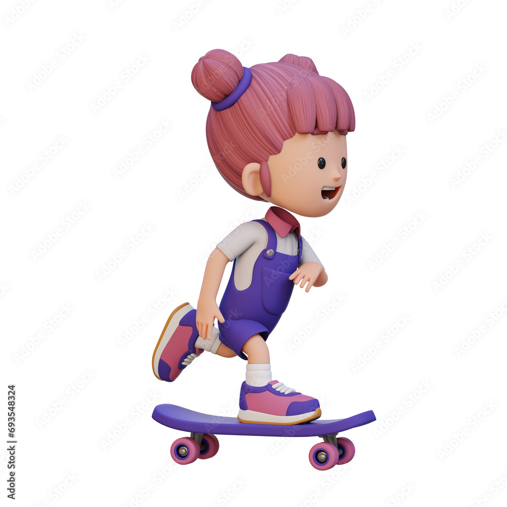 3D girl character ride skateboard 3D girl character ride skateboard