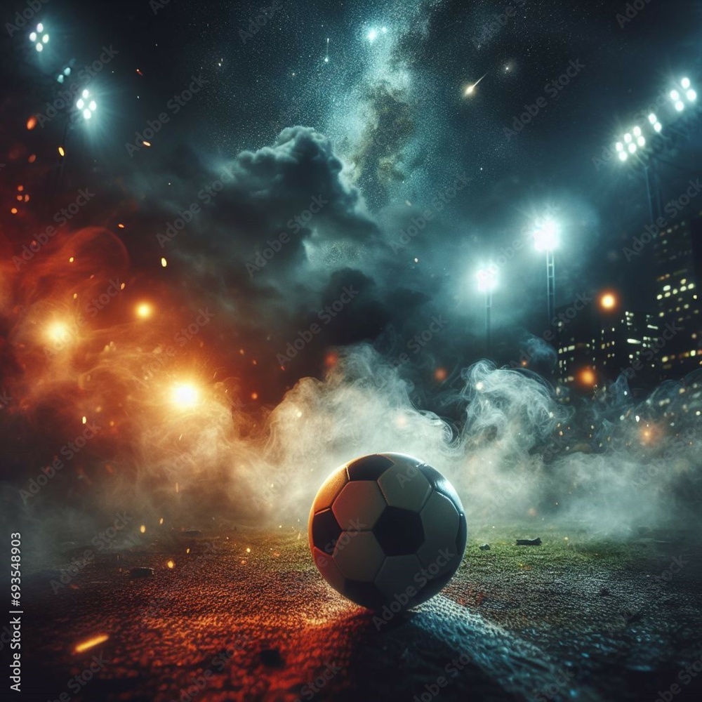 Fototapeta premium soccer ball in the sky, generated by AI.
