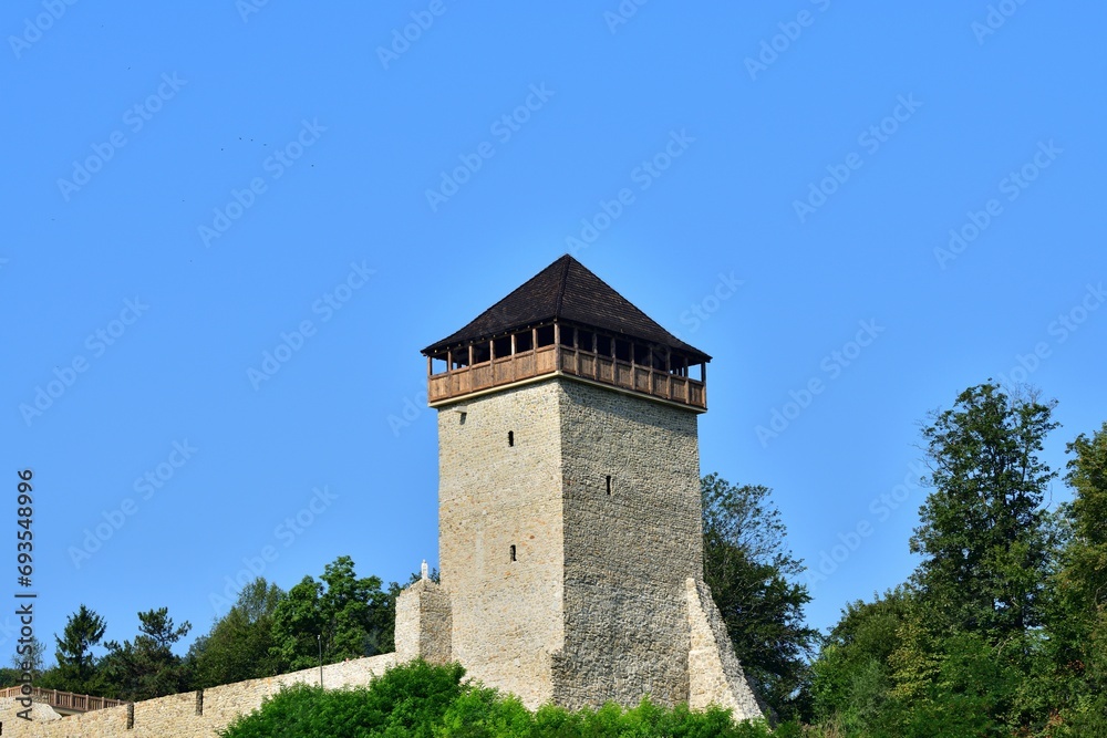 View of the historic stone tower from the castle