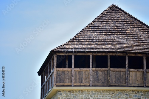 Obraz na płótnie Detail view of the historic wooden tower from the castle w salonie