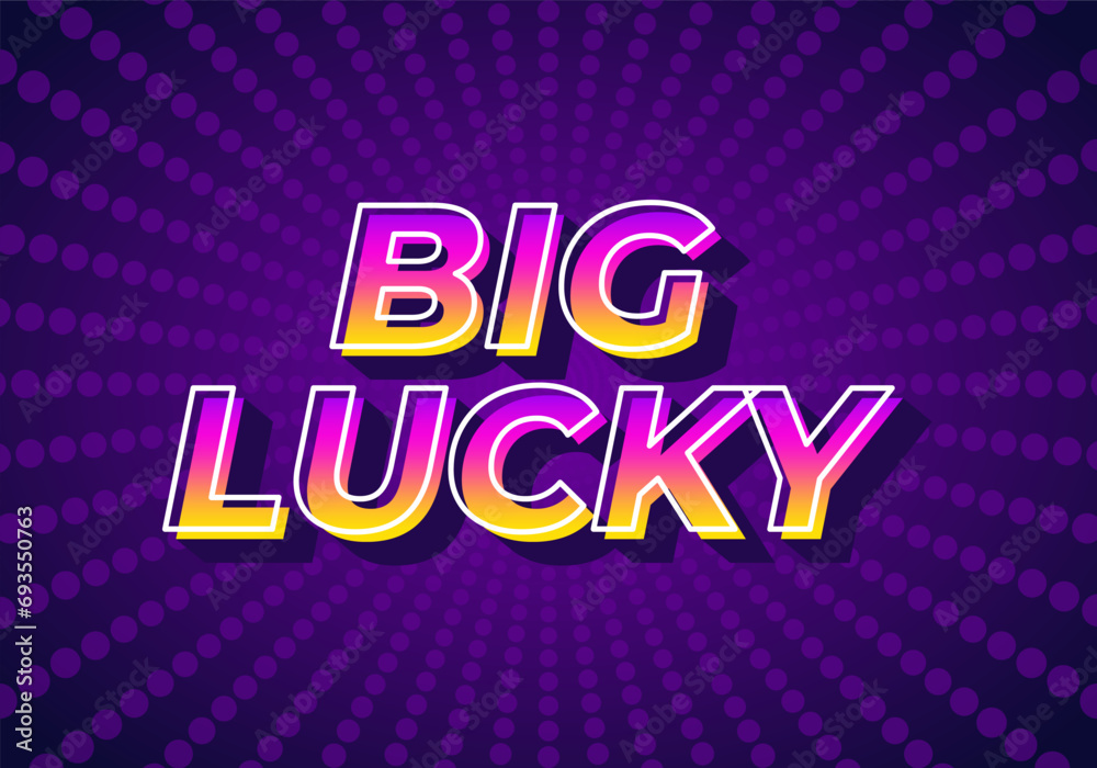 Big lucky. Text effect in 3D look with gradient purple yellow color