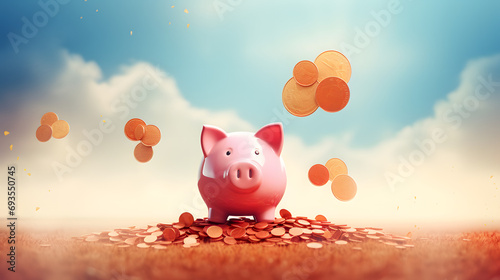 Piggy Bank on a Financial Theme Background - Encouraging a Thrifty Atmosphere.
