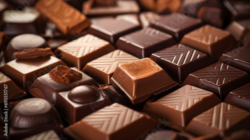 丸・四角・長方形、いろんな形のチョコレートが敷き詰められている背景用写真