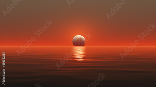 beautiful red sun rising on the horizon. minimalist sun rising  landscape photo  minimalist concept