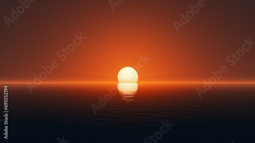 beautiful red sun rising on the horizon. minimalist sun rising, landscape photo, minimalist concept © Ishara
