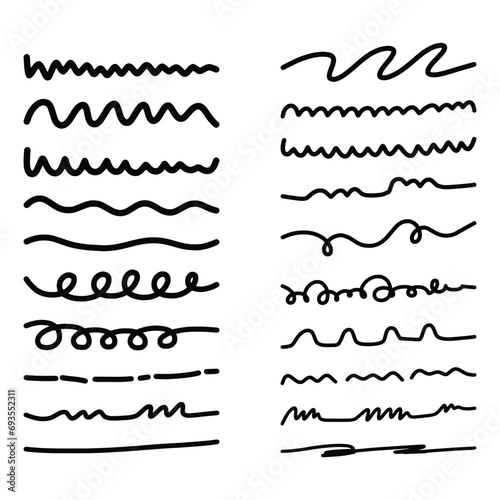 Hand drawn line vintage art vector doodle underline scribble brush and pencil stroke design element for frame divider in a glyph illustration.