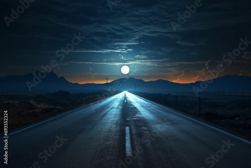 Full Moon Illuminates the City Streets, A Magical Moonlit Journey through the City, AI Generated.