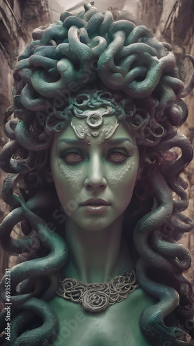 Medusa Gaze Photorealistic Fantasy Illustration the Ancient Greek Mythology