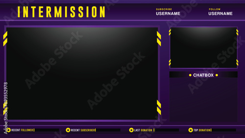 Purple neon Gaming twitch Stream Overlay facecam, Web Camera with chat intermission element design