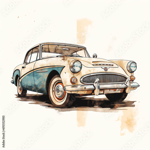 drawn elements in a retro color palette - Vintage-Inspired Hand-Drawn Car Digital Illustration