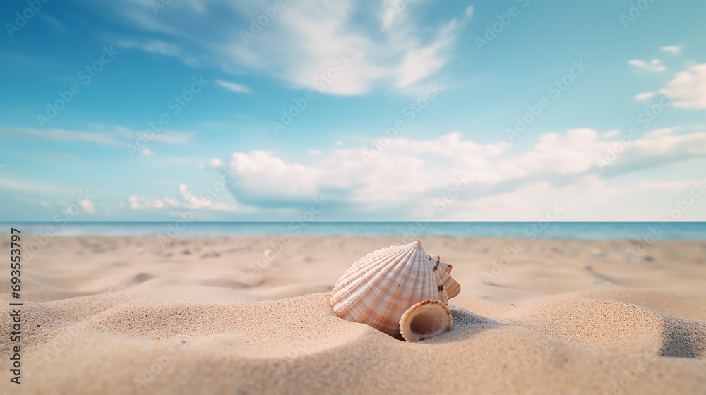 Minimalist Seashell on sandy beach, Beautiful seashell on beach. AI Generated. Minimalist Seashell on sandy beach, Beautiful seashell on beach. AI Generated.