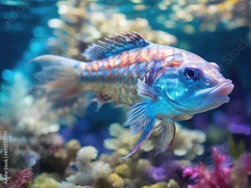 Colorful tropical fish swimming in the water. Underwater world. 
