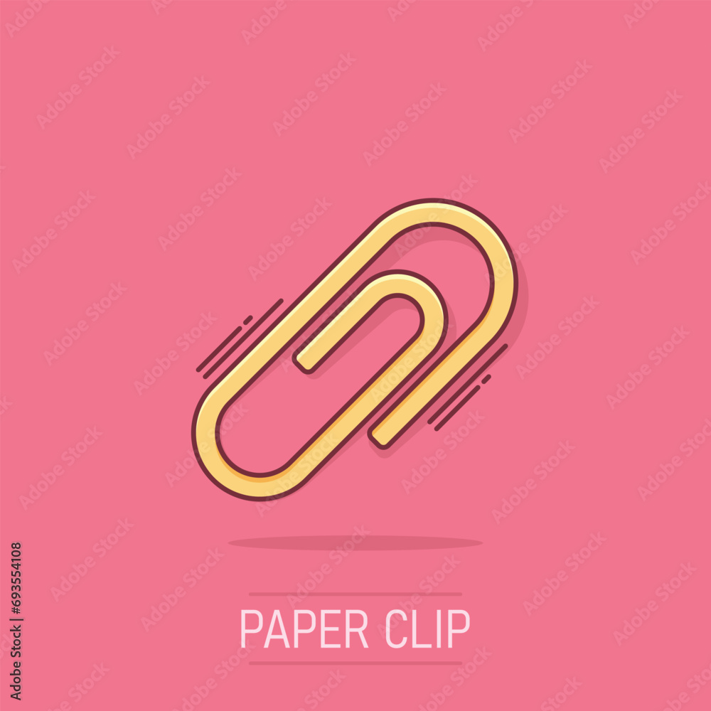 Vector cartoon paper clip attachment icon in comic style. Paperclip concept illustration pictogram. Attach file business splash effect concept. Vector cartoon paper clip attachment icon in comic style. Paperclip concept illustration pictogram. Attach file business splash effect concept.