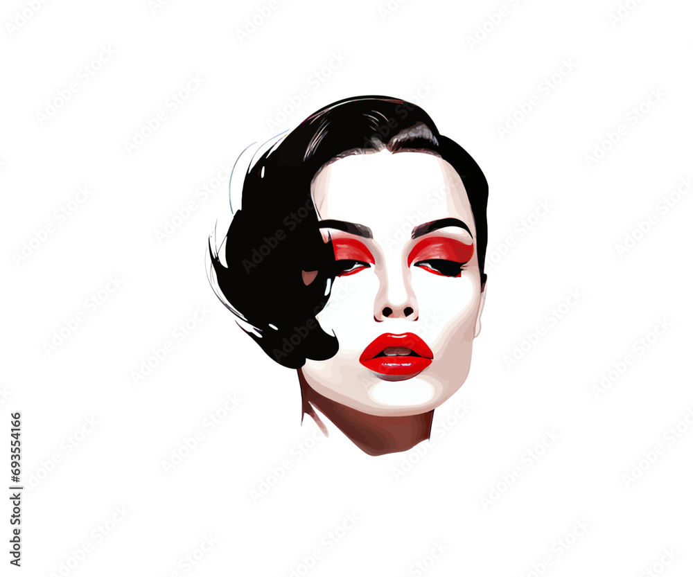 Woman face with red lips. Vector illustration design.