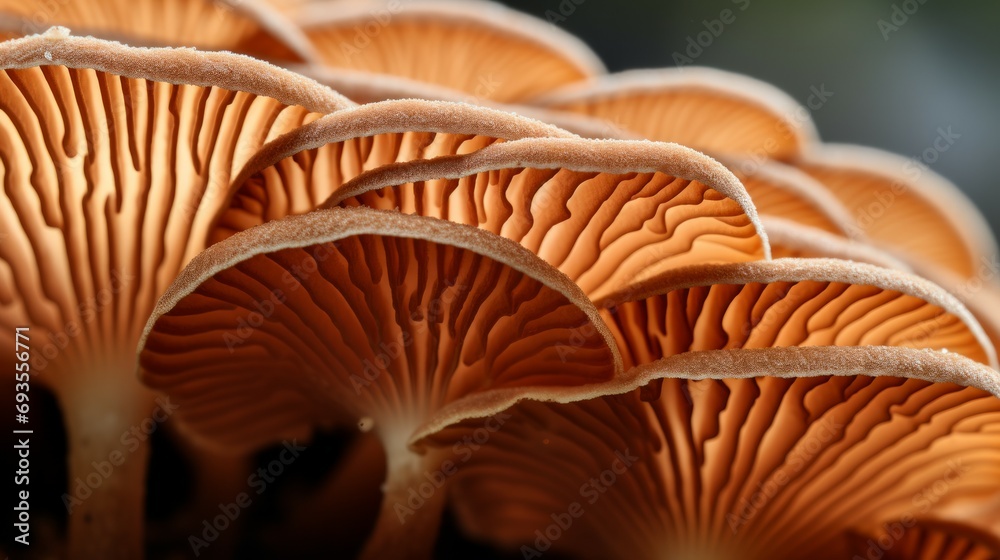 Peach fuzz oyster mushrooms close up Peach fuzz oyster mushrooms close up