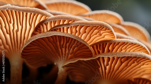 Peach fuzz oyster mushrooms close up
