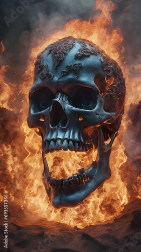 Smoke Inferno Skull burning fire flame illustration 