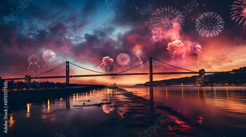 Lisbon's New Year's Eve Fireworks over the 25 de Abril Bridge