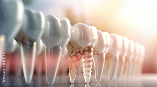 Close up of a dental implant on a blurred defocused background with ample space for text placement photo